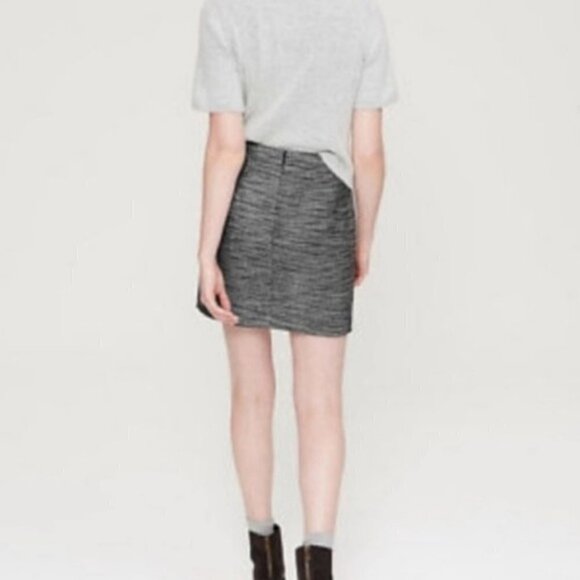 LOFT Heather Black and White Tweed Faux Wrap Skirt - Picture 3 of 16